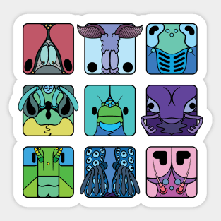 Insect orders cartoon head squares (cool colour theme) Sticker